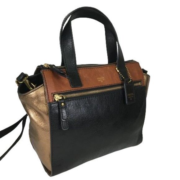 Fossil Tessa Satchel Handbag Color Block Leather Shopper Tote Shoulder Bag Purse - Picture 2 of 16